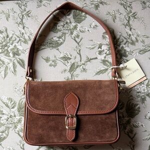 NWT Cherry Paris Edith Suede Shoulder Bag | Chocolate Brown Buckle Flap